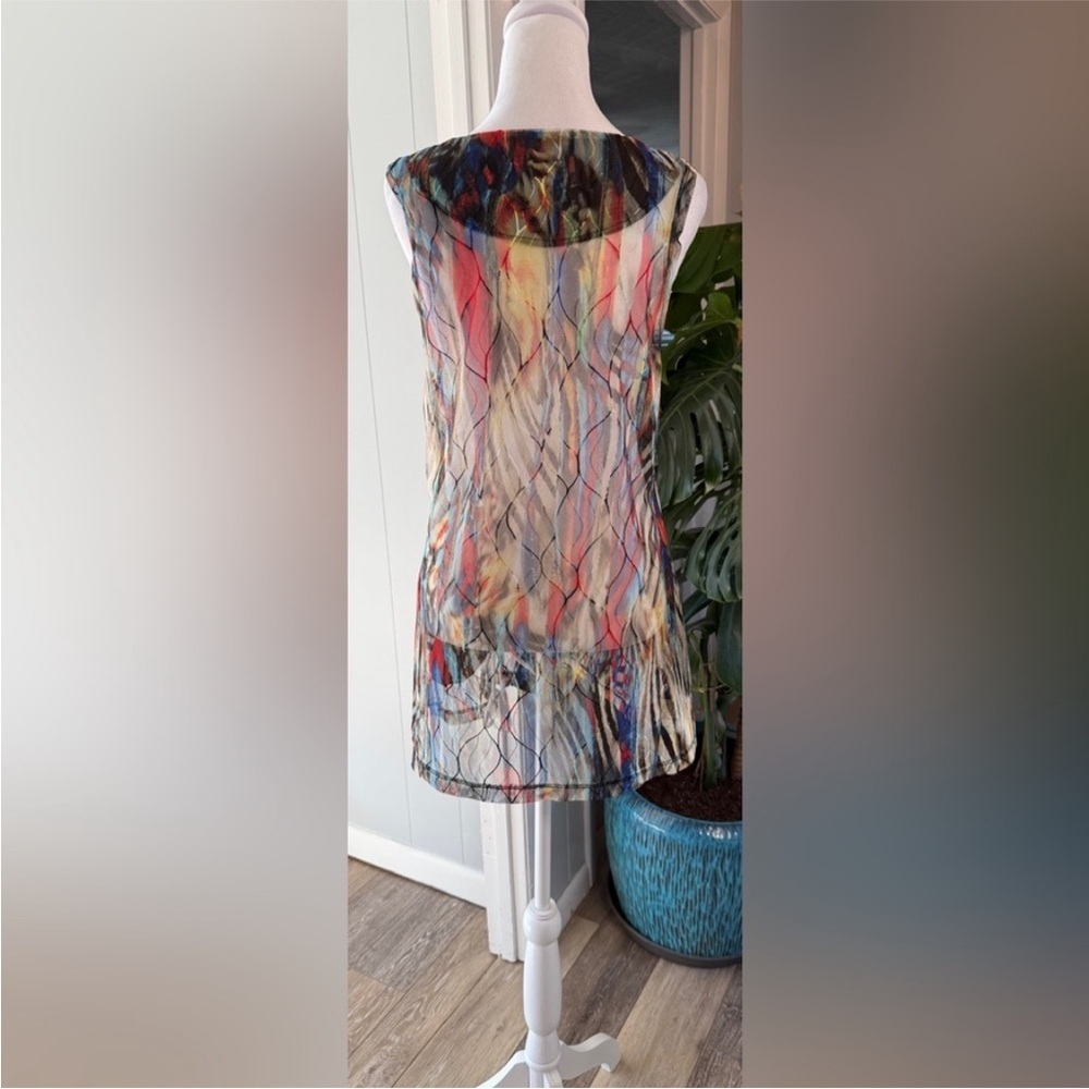 #12) NWOT INC International Concepts Colorful Abstract Sheer Vest Small - Picture 5 of 8
